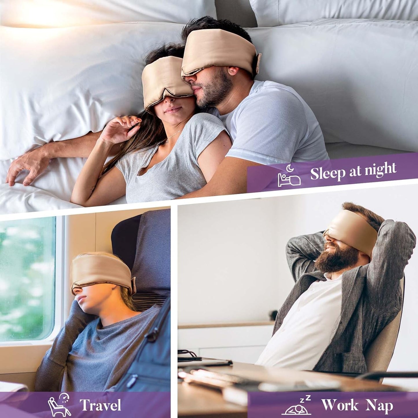 Satin Sleep Mask - Updated Design Light Blocking Eye Mask for Men and Women, Soft and Comfortable Night Sleeping Mask, Eye Cover for Travel/Sleeping (Camel)